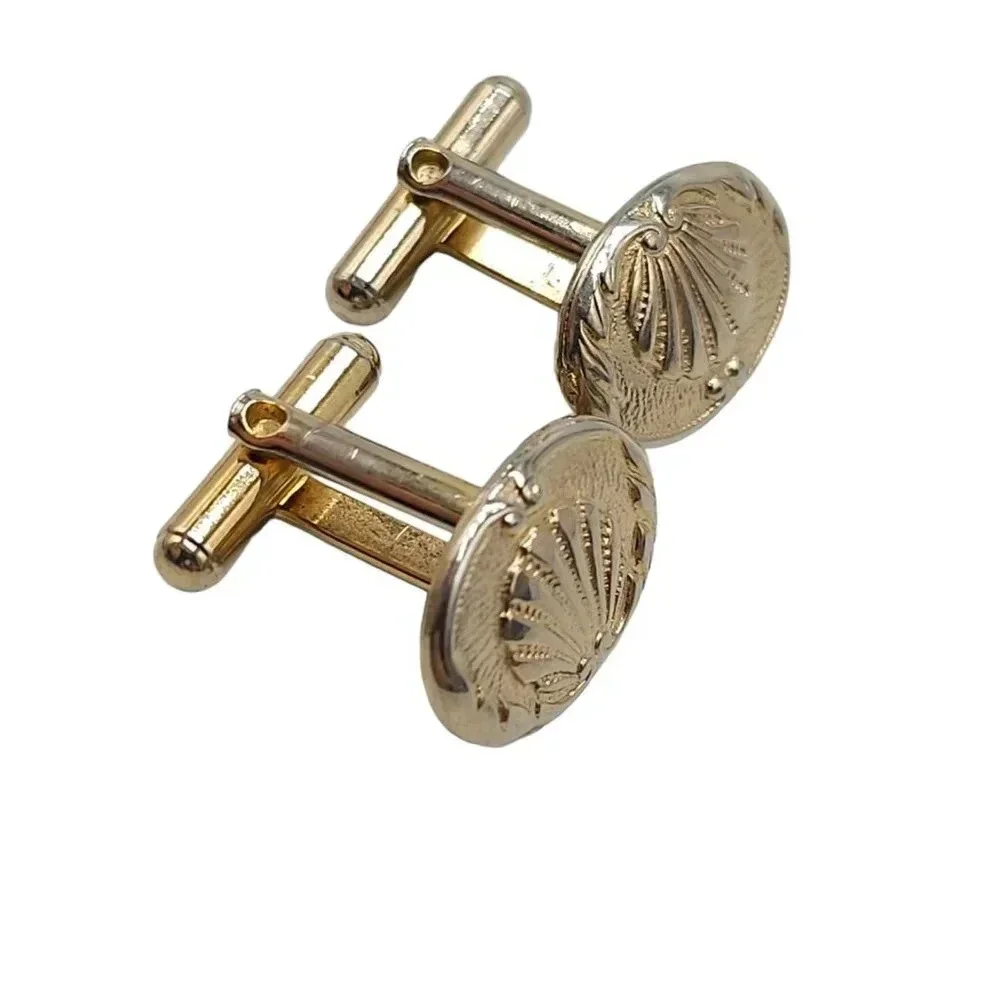 Textured Scallop Seashell Cufflinks Gold Tone Vintage